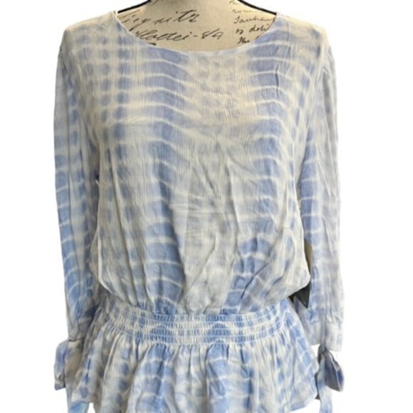 Lily Rose Smocked Waist Womens Peasant Blouse Size Small Tie‎ Dye Ribbon Sleeve - Picture 2 of 12